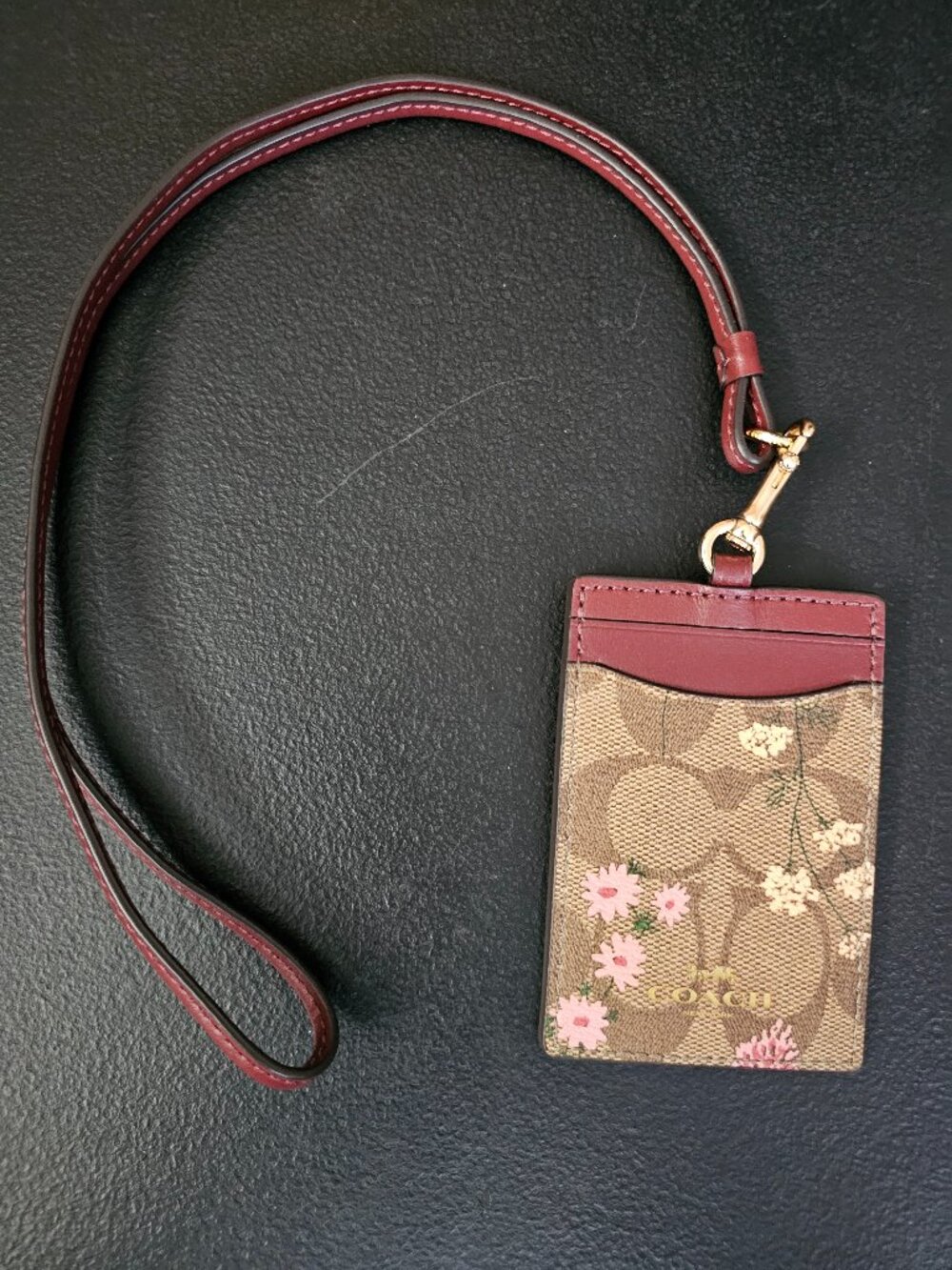 Coach C8735 Wildflower Signature Canvas ID Lanyard Khaki Multi Floral NEW